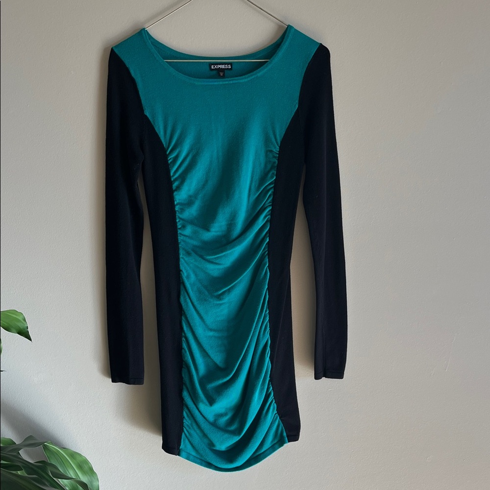Express Green and Black Long Sleeve Dress